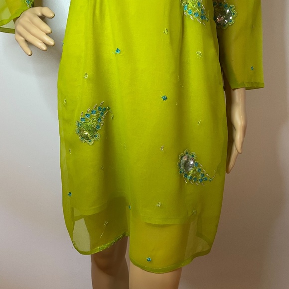 Handmade eastern lime green sheer vintage tunic! - Picture 4 of 13